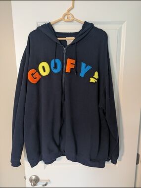 Goofy Letter Zip-Up Hoodie - Navy Blue Jacket